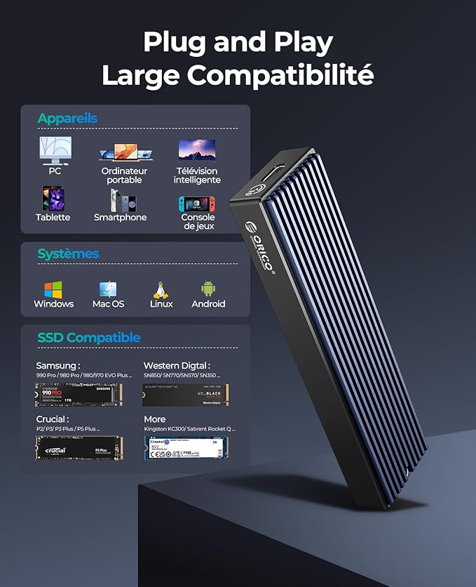 Boitier disque dur SSD M2 ORICO