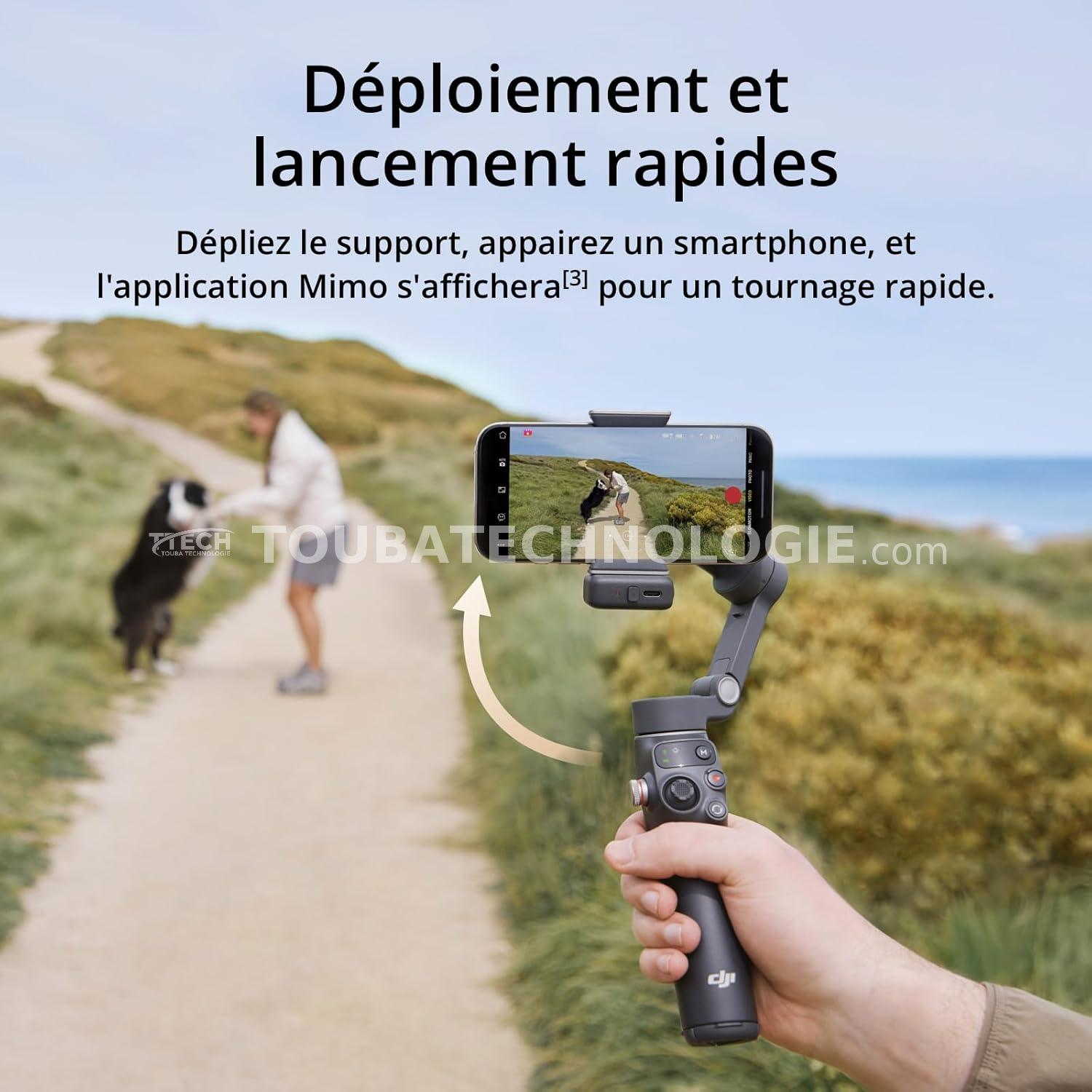 DJI Osmo Mobile 7P pour iPhone, Stabilisateur Nacelle, Android, Suivi natif, Éclairage, Nacelle pour téléphone à 3 axes, Lancement rapide, Édition en un seul clic,Barre d’extension et trépied intégrés