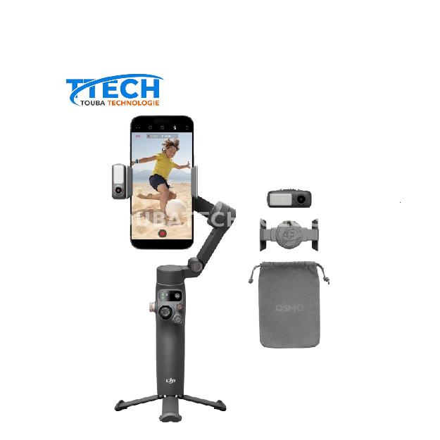 DJI Osmo Mobile 7P pour iPhone, Stabilisateur Nacelle, Android, Suivi natif, Éclairage, Nacelle pour téléphone à 3 axes, Lancement rapide, Édition en un seul clic,Barre d’extension et trépied intégrés