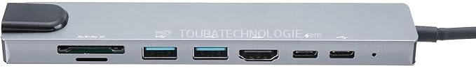Adaptateur multiport 8 en 1 4K Type C vers USB-C HDMI et hub de câbles USB 3.0