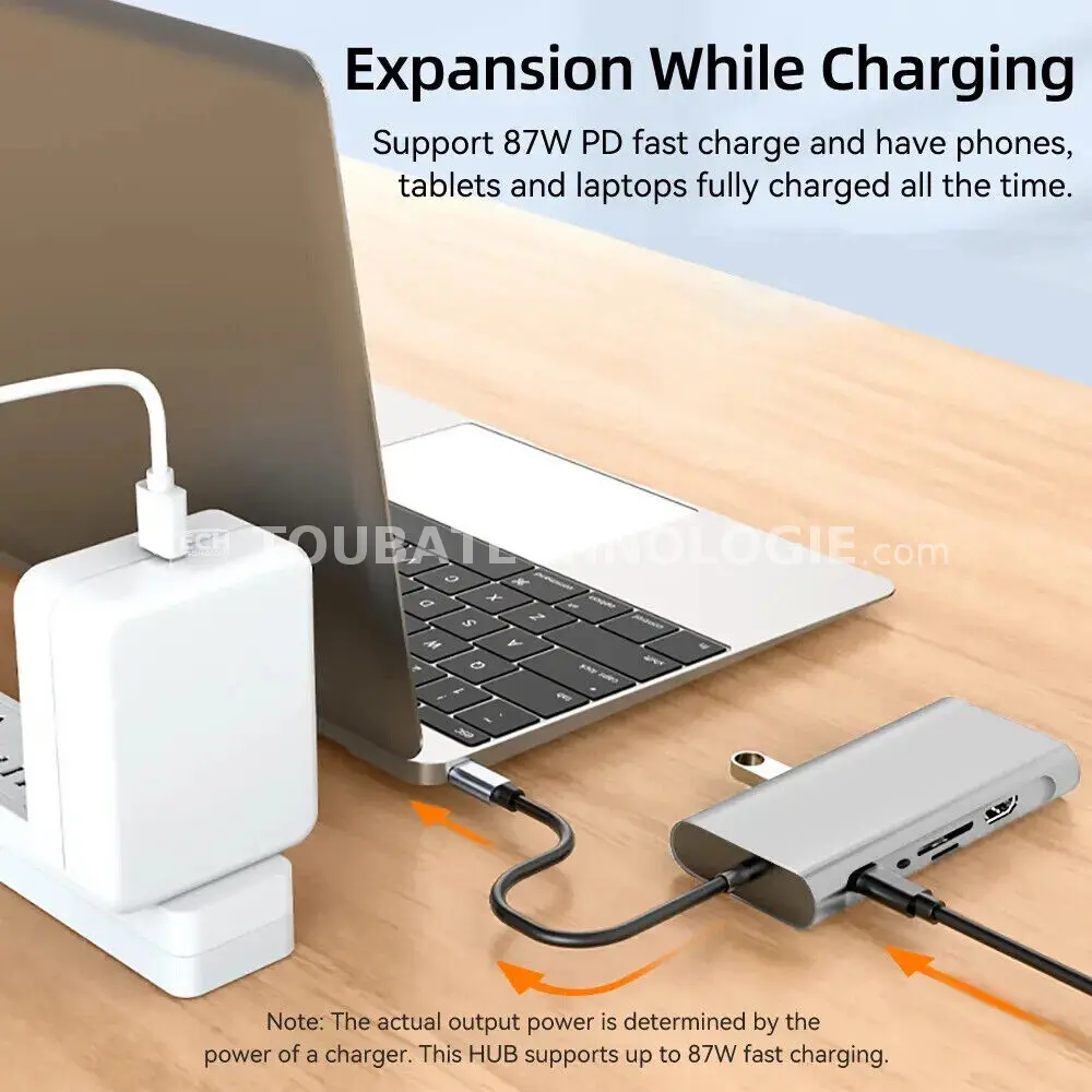 Station d'accueil USB C Hub 10 en 1, adaptateur Multiport