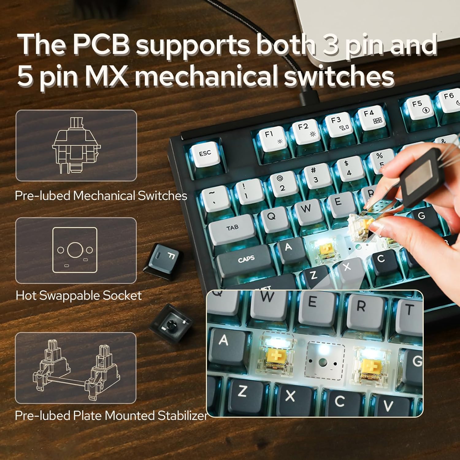 EPOMAKER SKYLOONG GK87 QMK/Via Clavier mécanique Filaire TKL avec 3 Boutons rotatifs, échange à Chaud, Programmable, Barre d'espace divisée, pour Win/Mac (QMK White, Flamingo Mechanical)