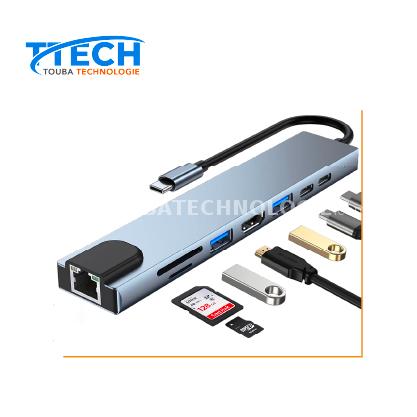 Adaptateur multiport 8 en 1 4K Type C vers USB-C HDMI et hub de câbles USB 3.0